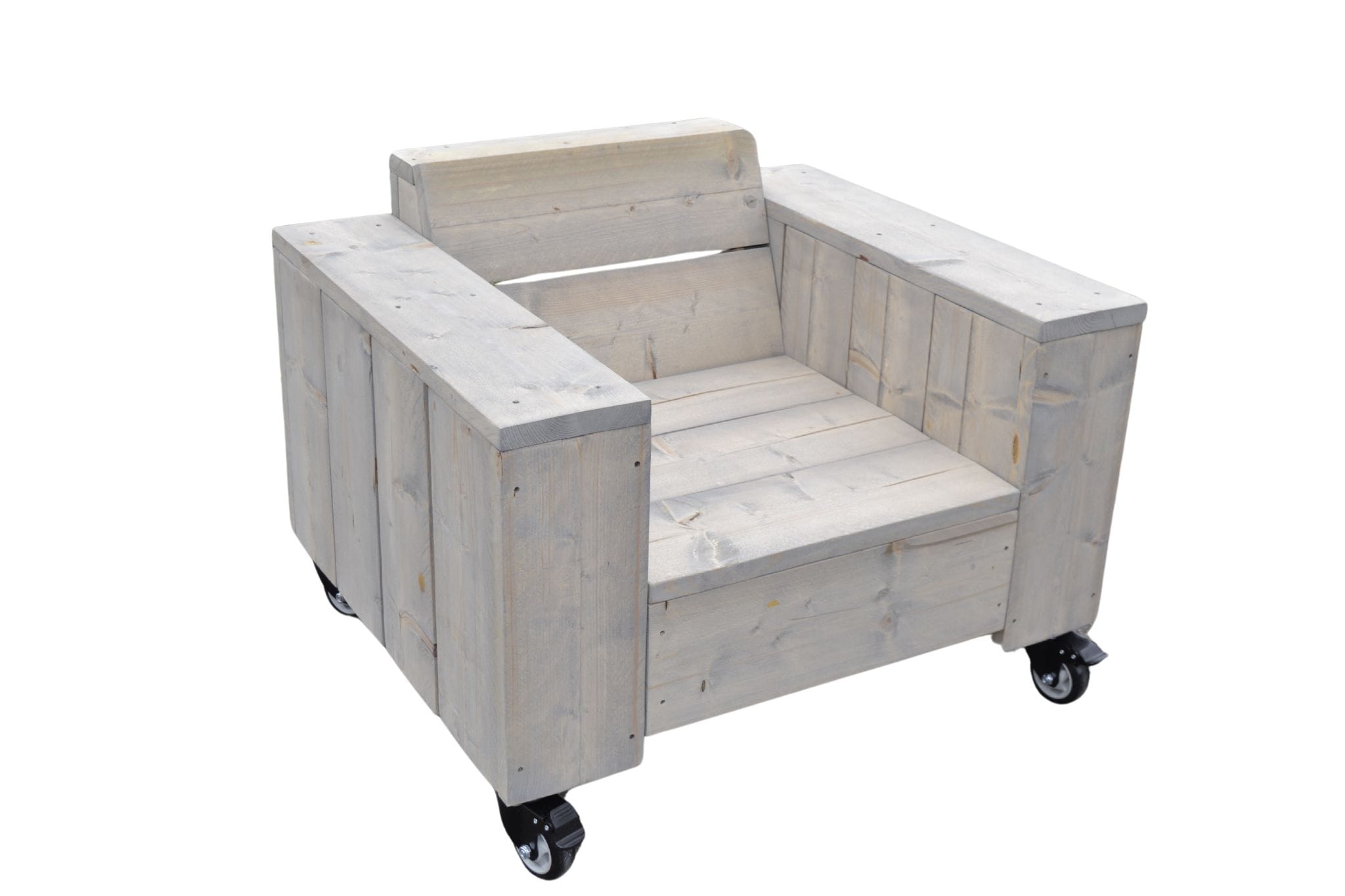 Lounge stoel van steigerhout met zwenkwielen in industriële stijl,