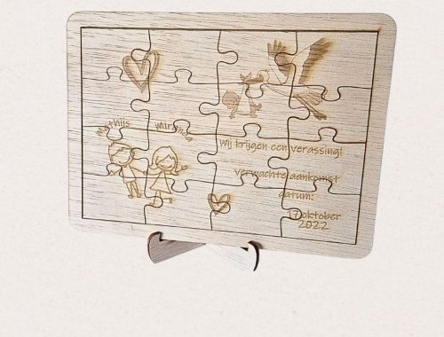 Zwangerschap aankondiging puzzel gegraveerd hout