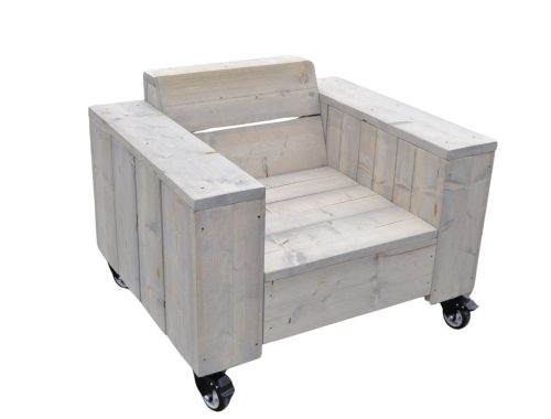 Lounge stoel van steigerhout met zwenkwielen in industriële stijl,