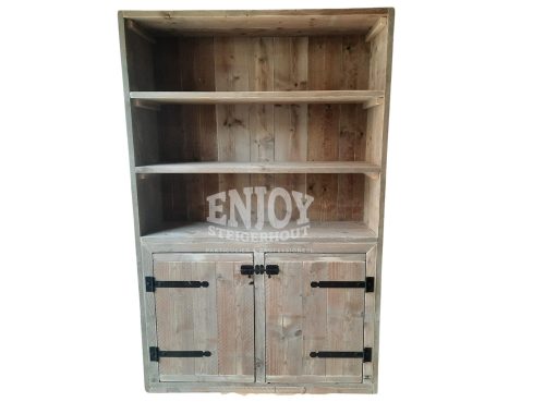 steigerhouten kast met open vakken en deuren